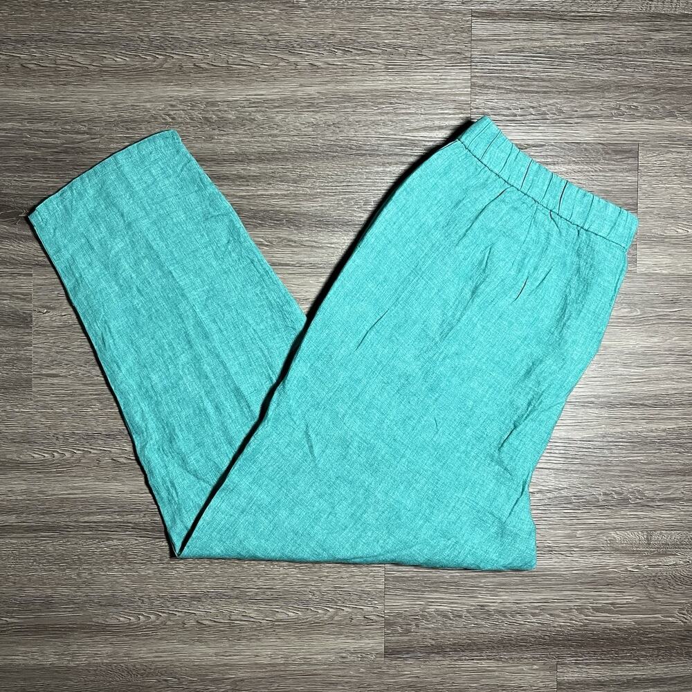 Eileen Fisher Washed Organic Linen Delave Lantern HW Pants Size XL Deep Aqua NWT